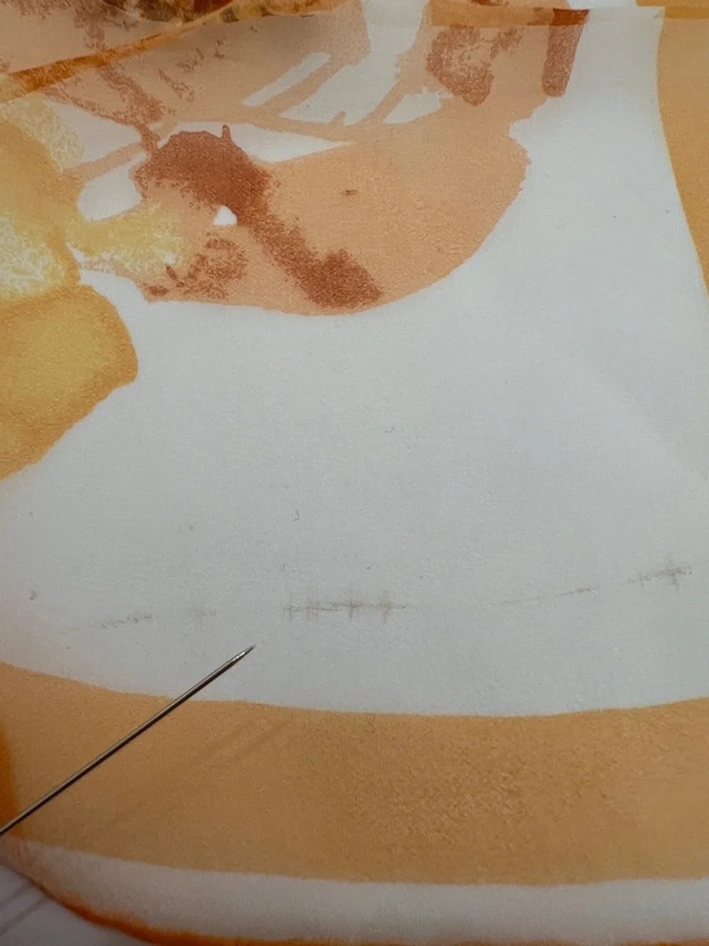 Vintage Vera Neumann Yellows, apricots & touch of brown Sheer scarf 42” x 13”